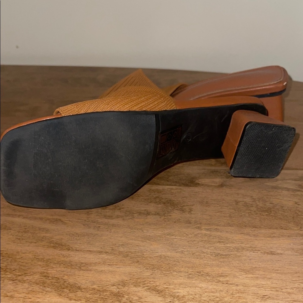 4 for $40 - Tan Leather Mules with Textured Strap - Picture 10 of 15